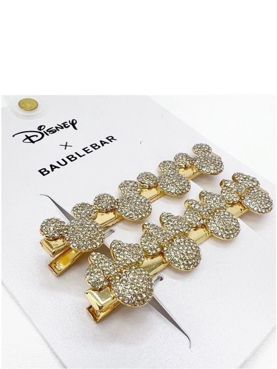 BaubleBar Accessories - Disney X Baublebar Mickey Minnie Mouse Hair Clips Crystals Gold Barrette New NWT